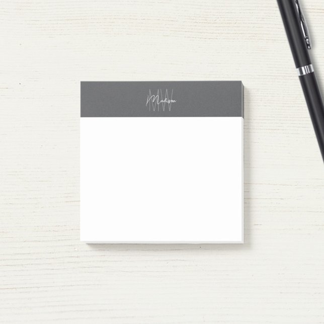 Monogram Logo Gray Modern Minimalist Post-it Notes (Monogram Logo Gray Modern Minimalist Post-it Notes)