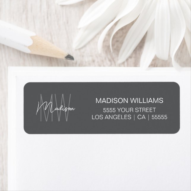Monogram Logo Gray Modern Return Address Label (Insitu)