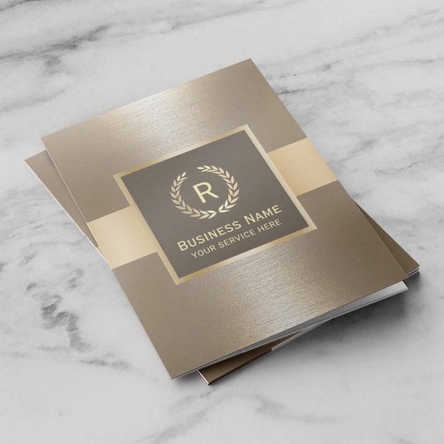 Monogram Logo Modern Gold Belt Metal Texture Pocket Folder (Creator Uploaded)