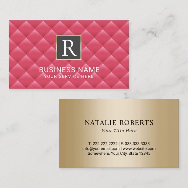 Monogram Logo Modern Pink & Gold Salon Spa Business Card (Front/Back)