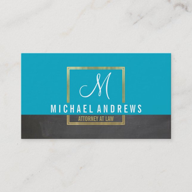 MONOGRAM LOGO modern smart gold box aqua charcoal Business Card (Front)