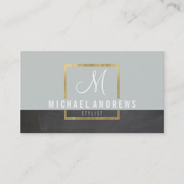 MONOGRAM LOGO modern smart gold box gray charcoal Business Card (Front)