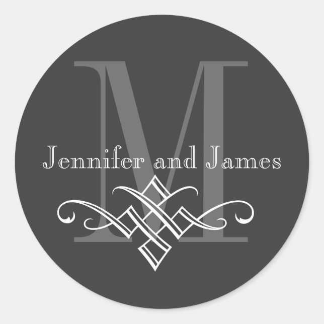 Monogram Logo Names Wedding Stickers Charcoal (Front)