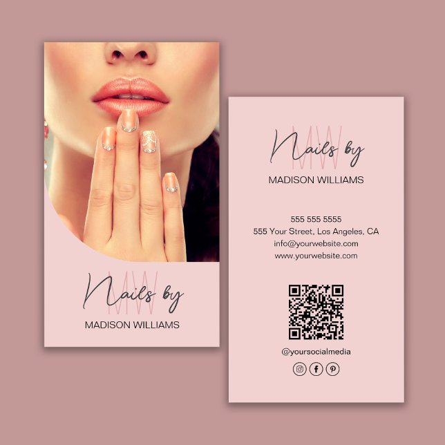Monogram Logo Photo Nail Artist Pink Business Card (Monogram Logo Photo Nail Artist Pink Business Card)