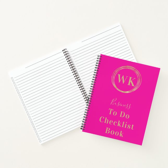 Monogram Logo Pink Gold Business To do Checklist Notebook (Inside)