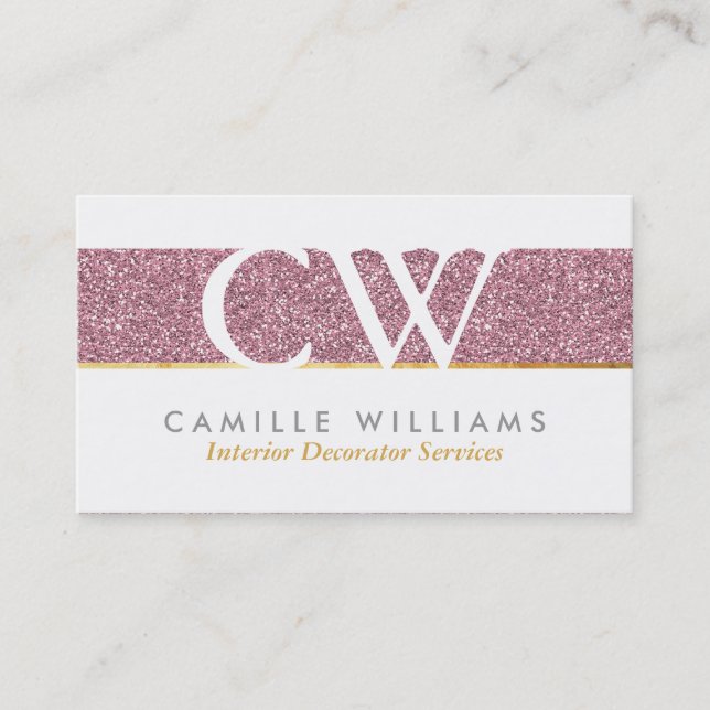 MONOGRAM LOGO smart glamorous bold glitter pink Business Card (Front)