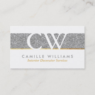 MONOGRAM LOGO smart glamorous bold glitter silver Business Card