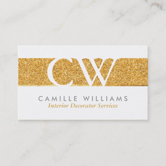MONOGRAM LOGO smart glamorous gold foil glitter Business Card (Front)