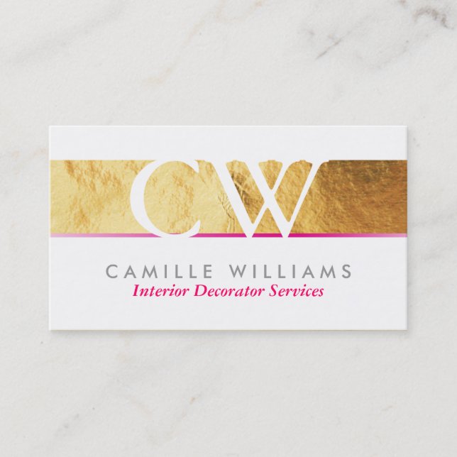 MONOGRAM LOGO smart glamorous gold foil hot pink Business Card (Front)