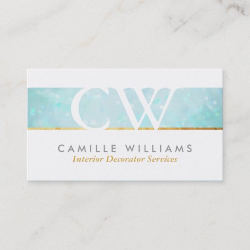 Customizable MONOGRAM LOGO whimsical ethereal bokeh aqua blue Business Card Template