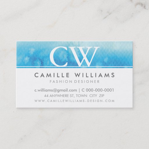 Customizable MONOGRAM LOGO whimsical ombre watercolor aqua blue Business Card