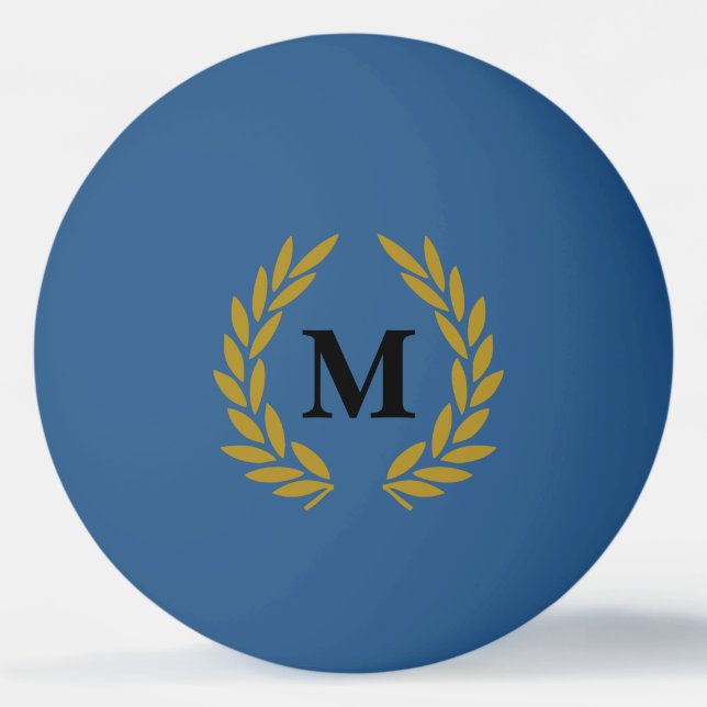 Monogram Lorberkranz Blau Gold Ping Pong Ball (Front)