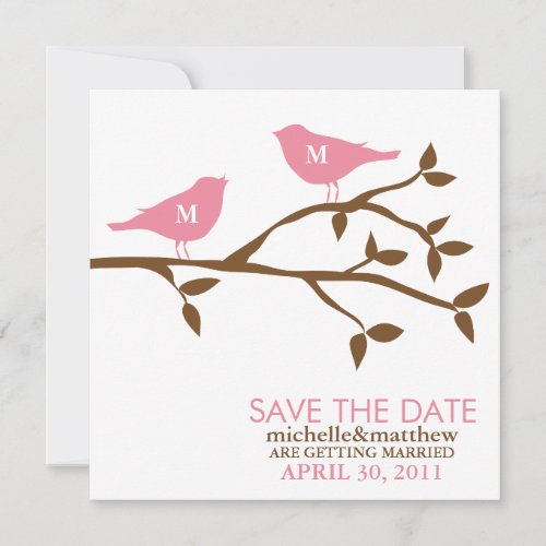 Monogram Love Birds Wedding Save the Date Invitation
