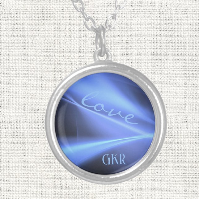 Monogram, Love Blue Light Trails Small Sterling Silver Plated Necklace (Creator Uploaded)