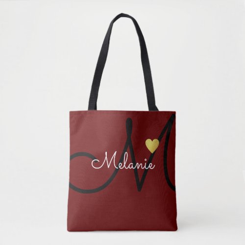 monogram love dark red tote bag