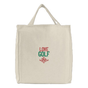 Monogram Love Golf Red Green Embroidered Tote Bag