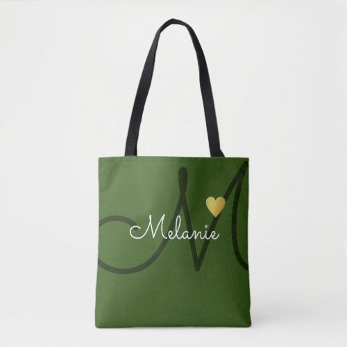 monogram love green tote bag