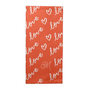 Monogram Love Lettering & Hearts Drawing Red Cloth Napkin