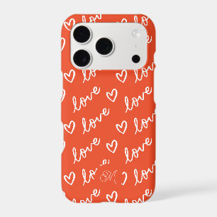 Monogram Love Lettering & Hearts Pattern Red iPhone 17 Pro Case