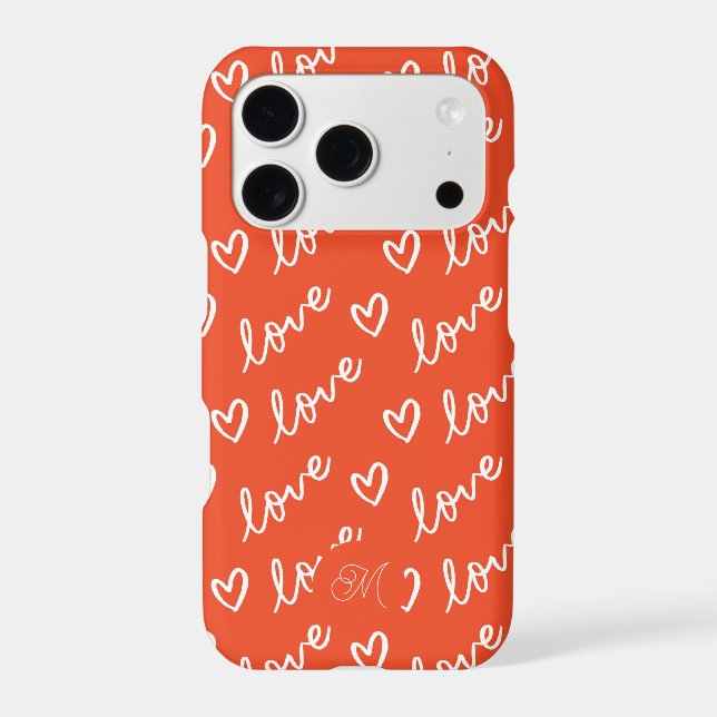 Monogram Love Lettering & Hearts Pattern Red Iphone Case (Back)