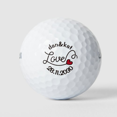 Monogram Love Modern Typography Art Red Heart Golf Balls