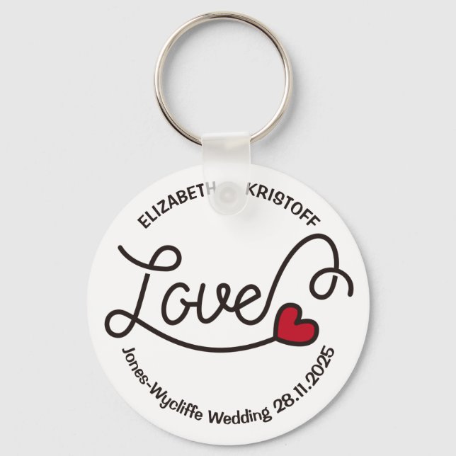 Monogram Love Modern Typography Art Red Heart Keychain (Front)