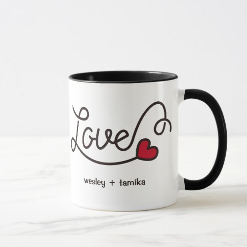 Monogram Love Modern Typography Art Red Heart Mug