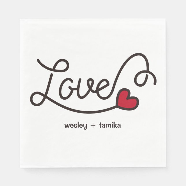 Monogram Love Modern Typography Art Red Heart Napkins (Front)