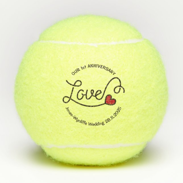 Monogram Love Modern Typography Art Red Heart Tennis Balls (Front)