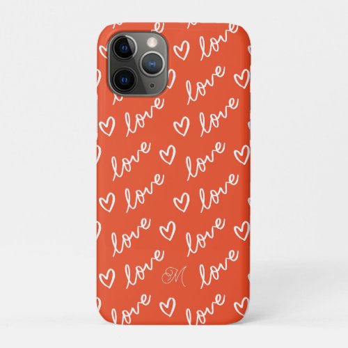Monogram Love Red Heart Pattern iPhone 11 Pro Case