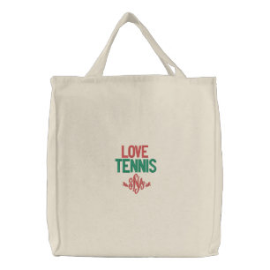 Monogram Love Tennis Red Green Embroidered Tote Bag