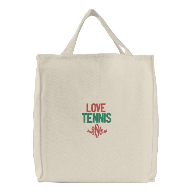 Monogram Love Tennis Red Green Embroidered Tote Bag (Front)