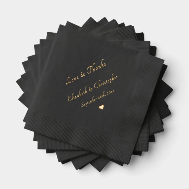 Monogram Love & Thanks Wedding Date Party Cocktail Foil Napkins (Insitu (Stacked))