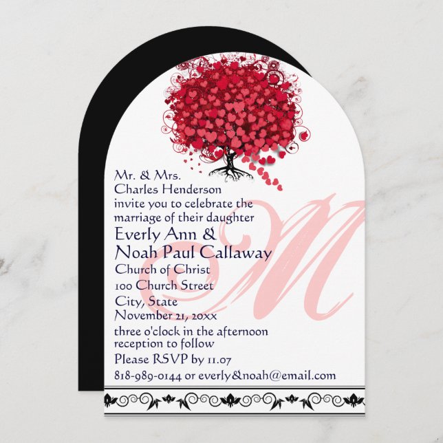 Monogram Love Tree Square Wedding Invitation (Front/Back)