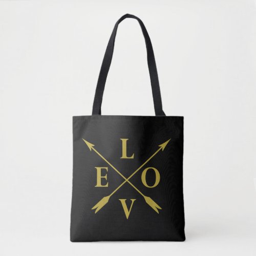 monogram love with gold letter tote bag