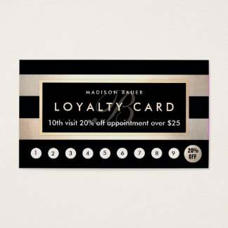 Monogram Loyalty 10 Punch Gold and Black Stripe Business Card