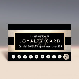 Monogram Loyalty 10 Punch Gold and Black Stripe Card