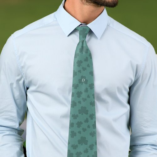 Monogram Lucky Green Shamrock Pattern Neck Tie