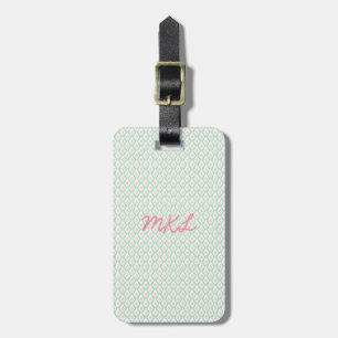 Monogram Luggage Tag Pastel Pattern Green & Pink