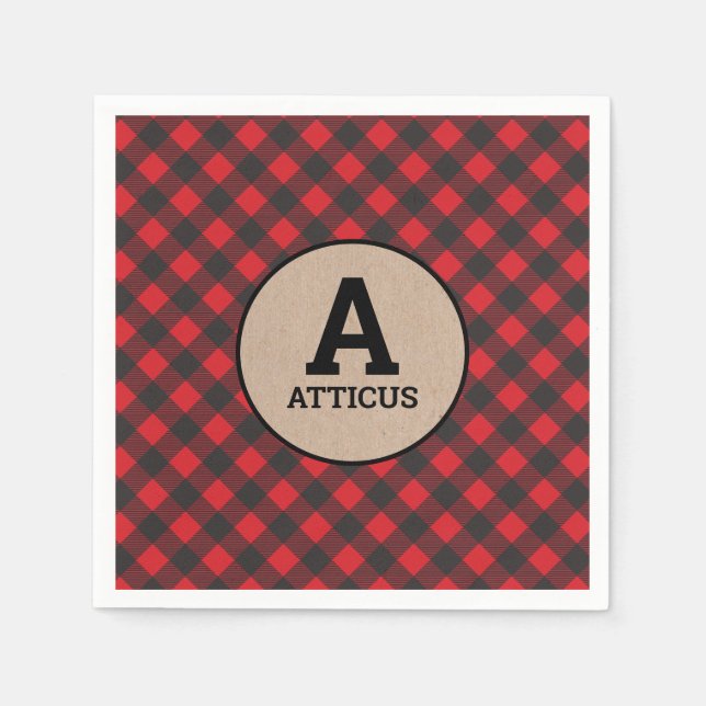 Monogram Lumberjack Buffalo Plaid Napkins (Front)