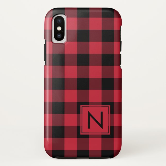 Monogram Lumberjack Red Black Buffalo Plaid Case-Mate iPhone Case (Back)
