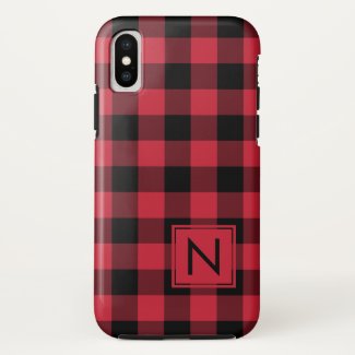 Monogram Lumberjack Red Black Buffalo Plaid iPhone XS Case