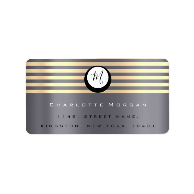 Monogram Lux Gray Champaigne Gold RSVP Stripes Label (Front)