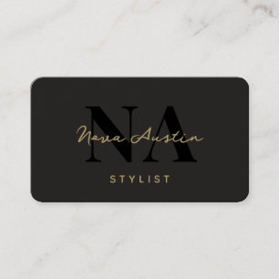 Monogram Luxe Trendy Aesthetic Gold Black QR Code Business Card