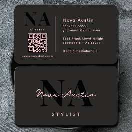 Monogram Luxe Trendy Aesthetic Pink Black QR Code Business Card