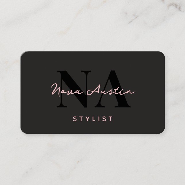 Monogram Luxe Trendy Aesthetic Pink Black QR Code Business Card