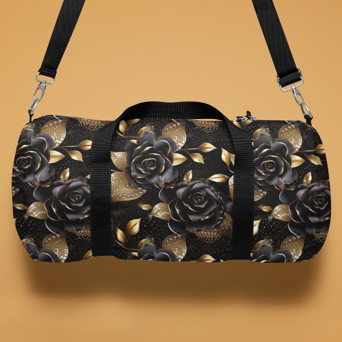 Monogram Luxury Black Rose Floral Pattern Duffle Bag
