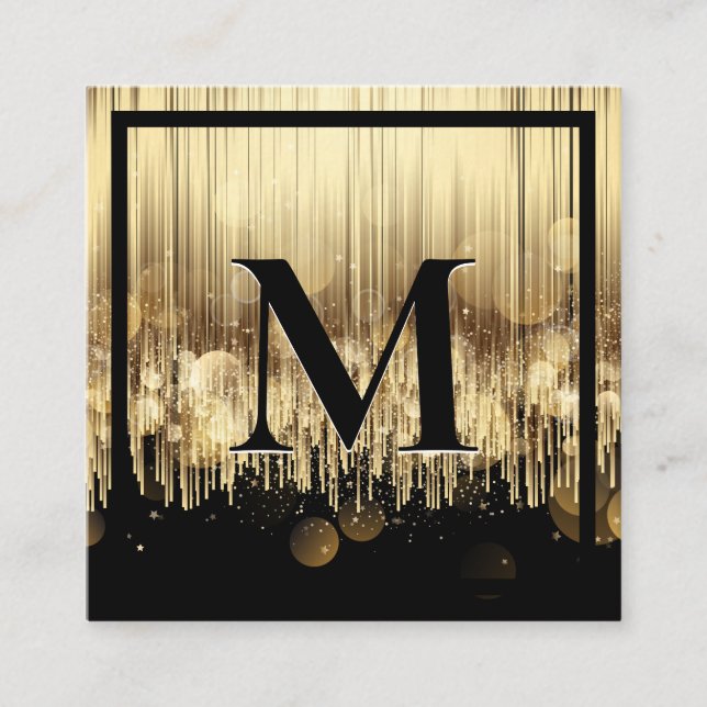 Monogram Luxury Golden Black Background Square Business Card (Front)