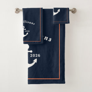 Monogram Luxury Navy Miami Yacht Anchor Coral Bath Towel Set