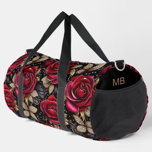 Monogram Luxury Red Rose Floral Pattern Duffle Bag
